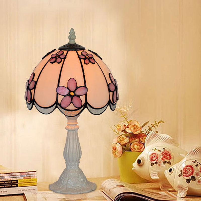 Scalloped-Trim Dome Table Lamp Tiffany Ice Clear Glass Single White/Coffee Night Light with Flower Pattern Clearhalo 'Lamps' 'Table Lamps' Lighting' 852267