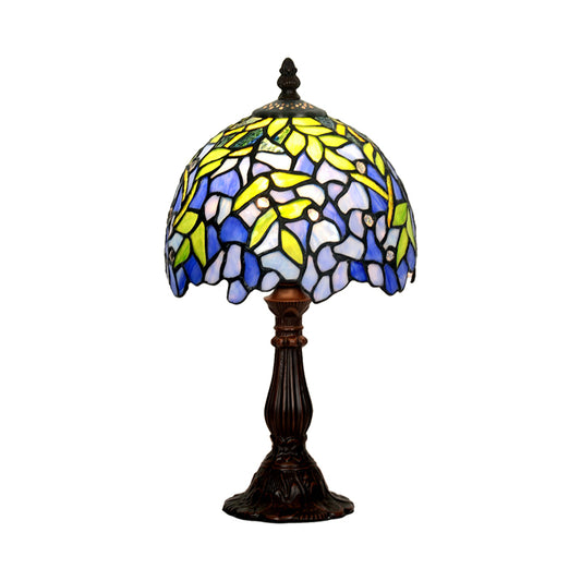 Tiffany Glass Dome Shade Night Light Mediterranean 1 Head Coffee Table Lamp with Leaf Pattern Clearhalo 'Lamps' 'Table Lamps' Lighting' 852272
