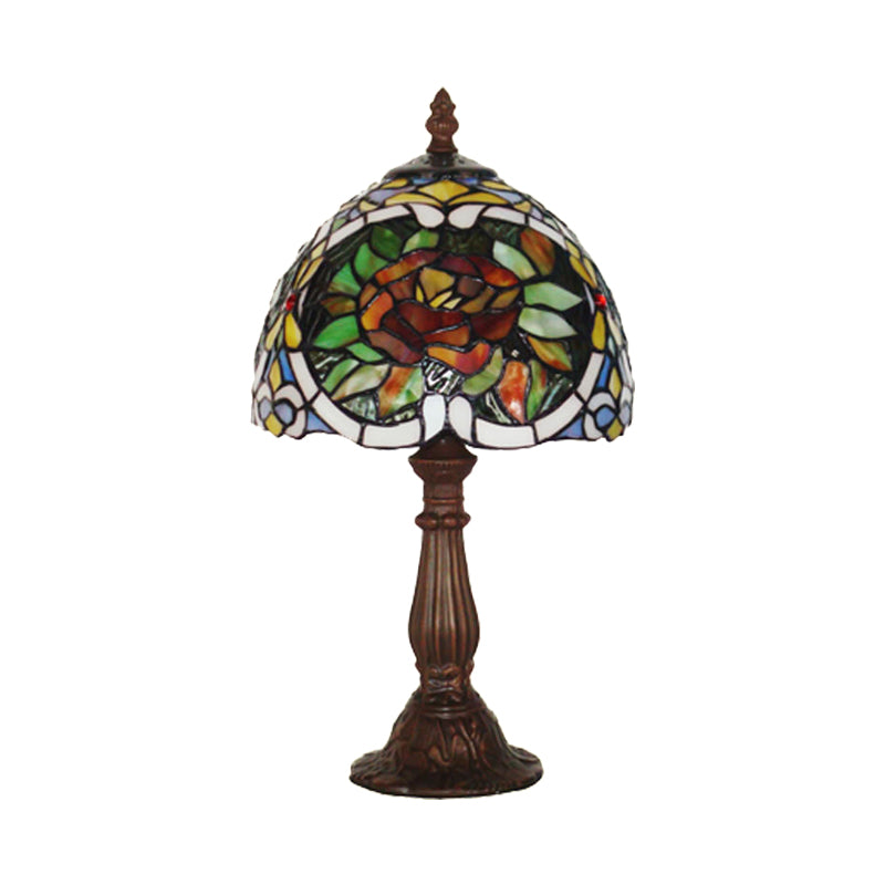 Rose Blossom Stained Glass Night Lamp Tiffany-Style 1 Bulb Bronze Finish Table Light for Bedroom Clearhalo 'Lamps' 'Table Lamps' Lighting' 852280