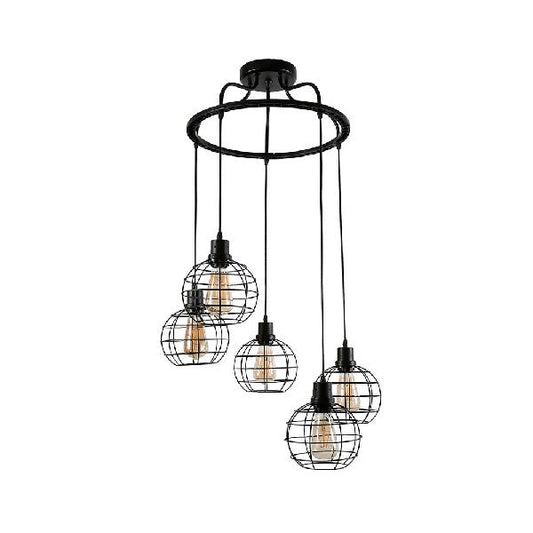 3/4/5 Heads Wire Cage Ceiling Light Vintage Style Black Finish Metal Suspended Lamp with Globe Shade Clearhalo 'Art Deco Pendants' 'Black' 'Cast Iron' 'Ceiling Lights' 'Ceramic' 'Crystal' 'Industrial Pendants' 'Industrial' 'Metal' 'Middle Century Pendants' 'Pendant Lights' 'Pendants' 'Rustic Pendants' 'Tiffany' Lighting' 85235