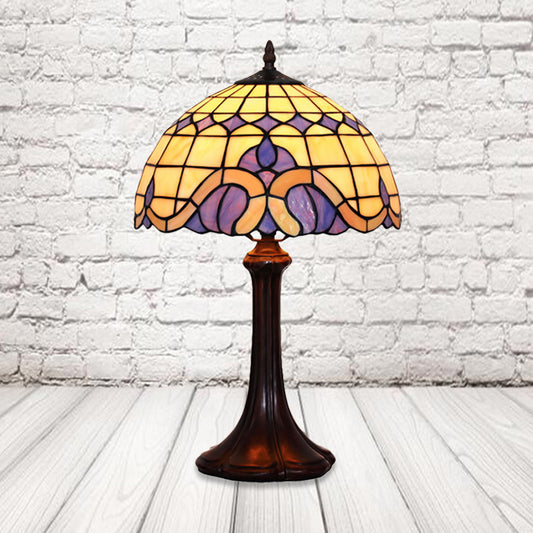 1 Head Bedroom Night Light Tiffany Coffee Table Lighting with Grid Patterned Stained Glass Shade Coffee Clearhalo 'Lamps' 'Table Lamps' Lighting' 852374