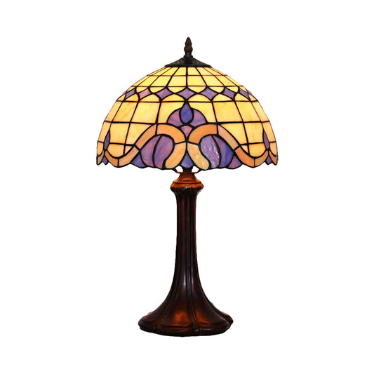 1 Head Bedroom Night Light Tiffany Coffee Table Lighting with Grid Patterned Stained Glass Shade Clearhalo 'Lamps' 'Table Lamps' Lighting' 852376