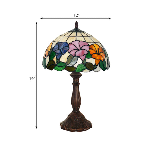 Cut Glass Morning-Glory Table Light Tiffany Single-Bulb Bronze Night Stand Lamp for Bedside Clearhalo 'Lamps' 'Table Lamps' Lighting' 852381