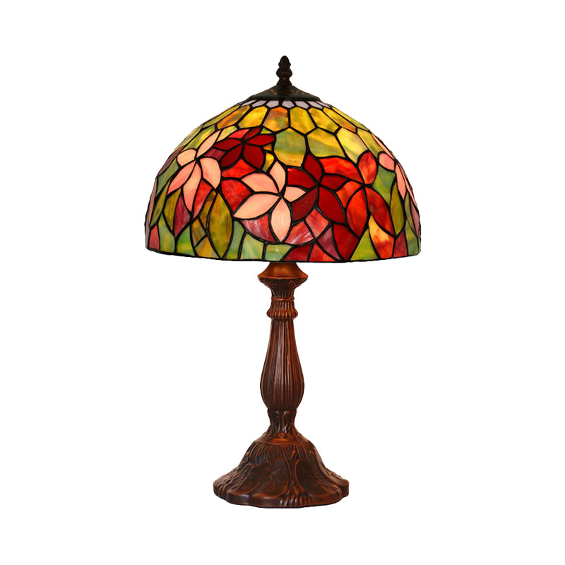 Floral Nightstand Light 1-Light Handcrafted Stained Glass Tiffany Table Lamp in Bronze Clearhalo 'Lamps' 'Table Lamps' Lighting' 852384