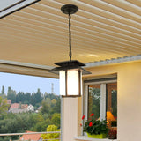 Milk Glass Black Suspension Pendant Lantern 1 Light Countryside Hanging Light for Balcony Black Clearhalo 'Ceiling Lights' 'Glass shade' 'Glass' 'Pendant Lights' 'Pendants' Lighting' 852426