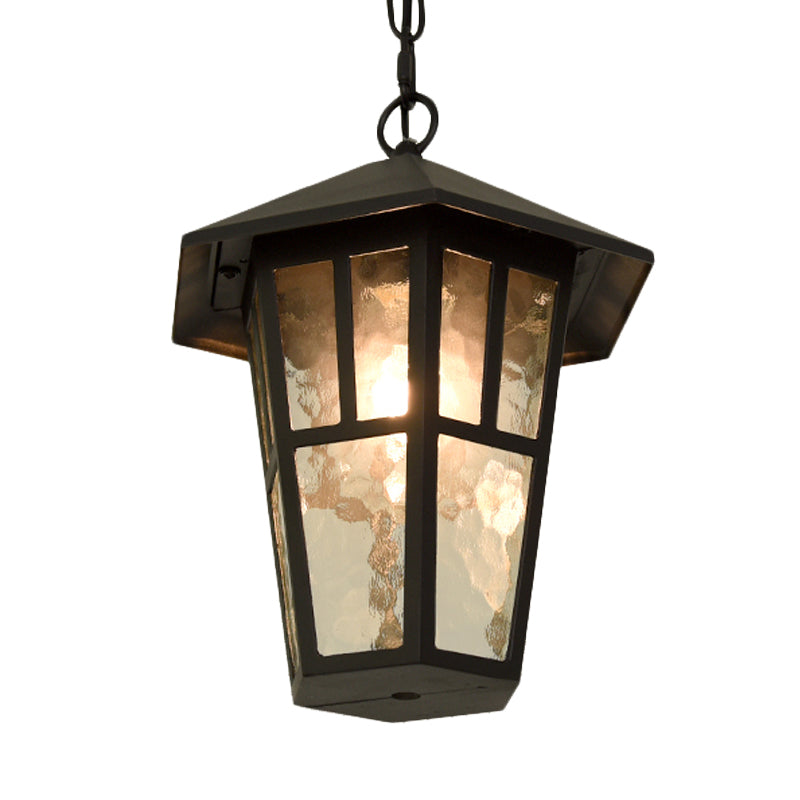 Ripple Glass Black Drop Lamp Birdcage Single Head Retro Pendant Lighting Fixture for Outdoor Clearhalo 'Ceiling Lights' 'Glass shade' 'Glass' 'Pendant Lights' 'Pendants' Lighting' 852440