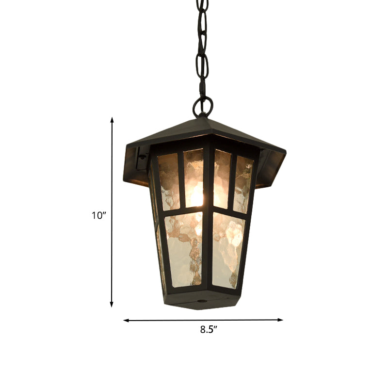 Ripple Glass Black Drop Lamp Birdcage Single Head Retro Pendant Lighting Fixture for Outdoor Clearhalo 'Ceiling Lights' 'Glass shade' 'Glass' 'Pendant Lights' 'Pendants' Lighting' 852441