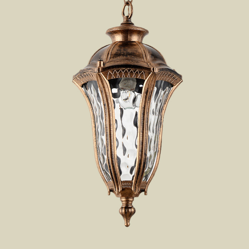 Lodge Urn-Shaped Drop Pendant 1-Light Clear Ripple Glass Hanging Ceiling Light in Bronze Clearhalo 'Ceiling Lights' 'Glass shade' 'Glass' 'Pendant Lights' 'Pendants' Lighting' 852448