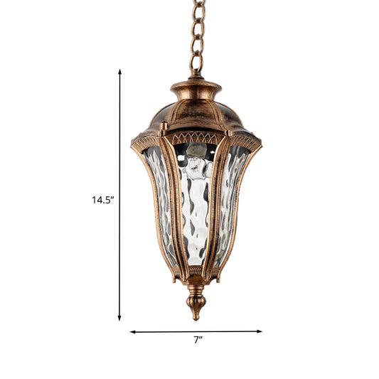 Lodge Urn-Shaped Drop Pendant 1-Light Clear Ripple Glass Hanging Ceiling Light in Bronze Clearhalo 'Ceiling Lights' 'Glass shade' 'Glass' 'Pendant Lights' 'Pendants' Lighting' 852449