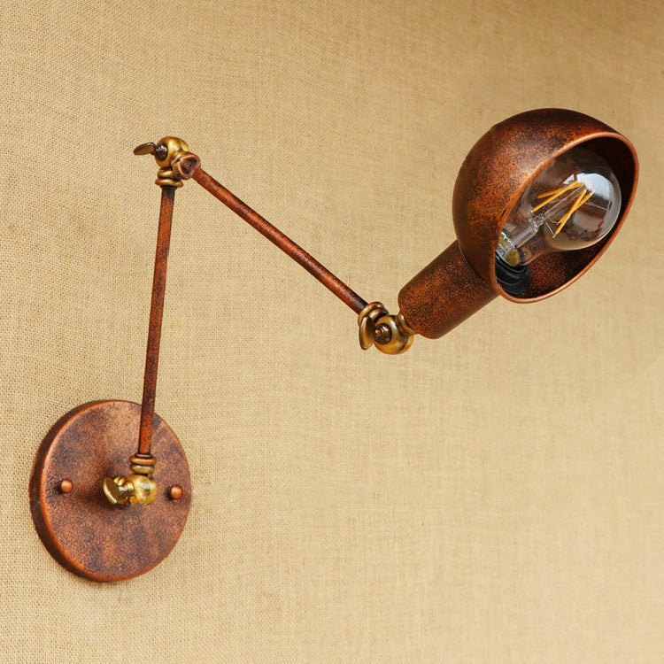 1 Light Bowl Wall Light Fixture Antique Style Rust Metal Wall Sconce with Swing Arm for Study Room Clearhalo 'Art deco wall lights' 'Cast Iron' 'Glass' 'Industrial wall lights' 'Industrial' 'Middle century wall lights' 'Modern' 'Rustic wall lights' 'Tiffany' 'Traditional wall lights' 'Wall Lamps & Sconces' 'Wall Lights' Lighting' 85245