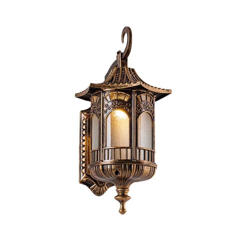 Metal Bronze Sconce Light Fixture Lantern 1 Head Rustic Wall Lighting with Frosted Glass Shade Clearhalo 'Wall Lamps & Sconces' 'Wall Lights' Lighting' 852476