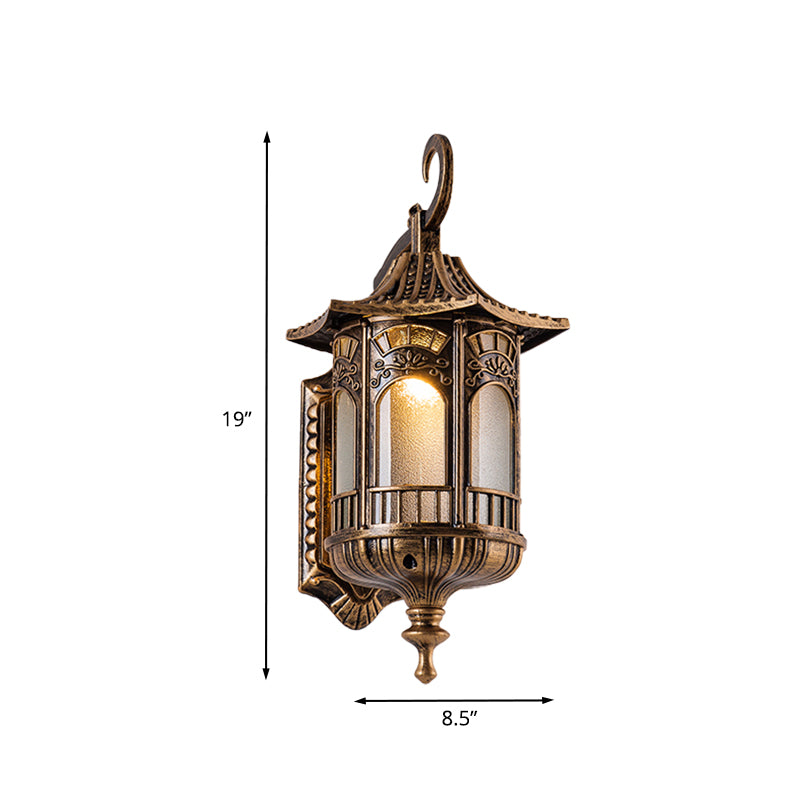 Metal Bronze Sconce Light Fixture Lantern 1 Head Rustic Wall Lighting with Frosted Glass Shade Clearhalo 'Wall Lamps & Sconces' 'Wall Lights' Lighting' 852477