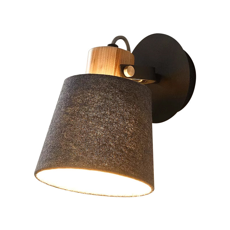 1 Head Wood Wall Lighting Modernism Black Wall Mounted Lamp with Barrel Fabric Shade Clearhalo 'Modern wall lights' 'Modern' 'Wall Lamps & Sconces' 'Wall Lights' Lighting' 852512