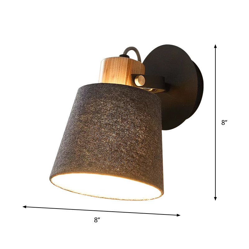 1 Head Wood Wall Lighting Modernism Black Wall Mounted Lamp with Barrel Fabric Shade Clearhalo 'Modern wall lights' 'Modern' 'Wall Lamps & Sconces' 'Wall Lights' Lighting' 852513