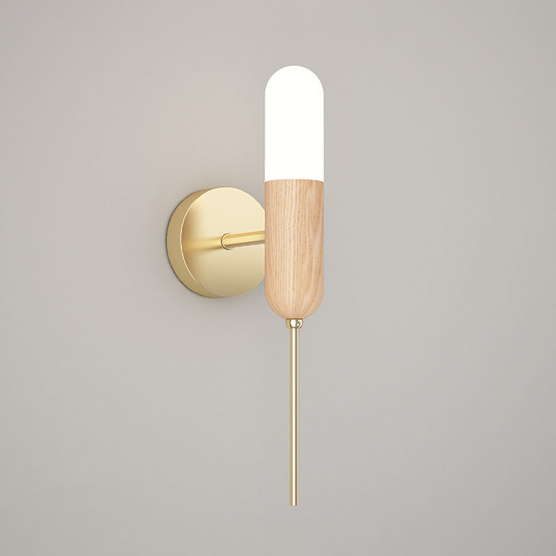 Capsule Shape Wall Mount Lamp Modern Wood 1 Bulb Living Room LED Handle Wall Light Fixture Clearhalo 'Modern wall lights' 'Modern' 'Wall Lamps & Sconces' 'Wall Lights' Lighting' 852522