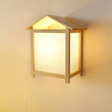 Japanese-Style 1 Light Sconce Lamp Fixture with Parchmyn Shade Wood House Shape Wall Light Clearhalo 'Wall Lamps & Sconces' 'Wall Lights' Lighting' 852529