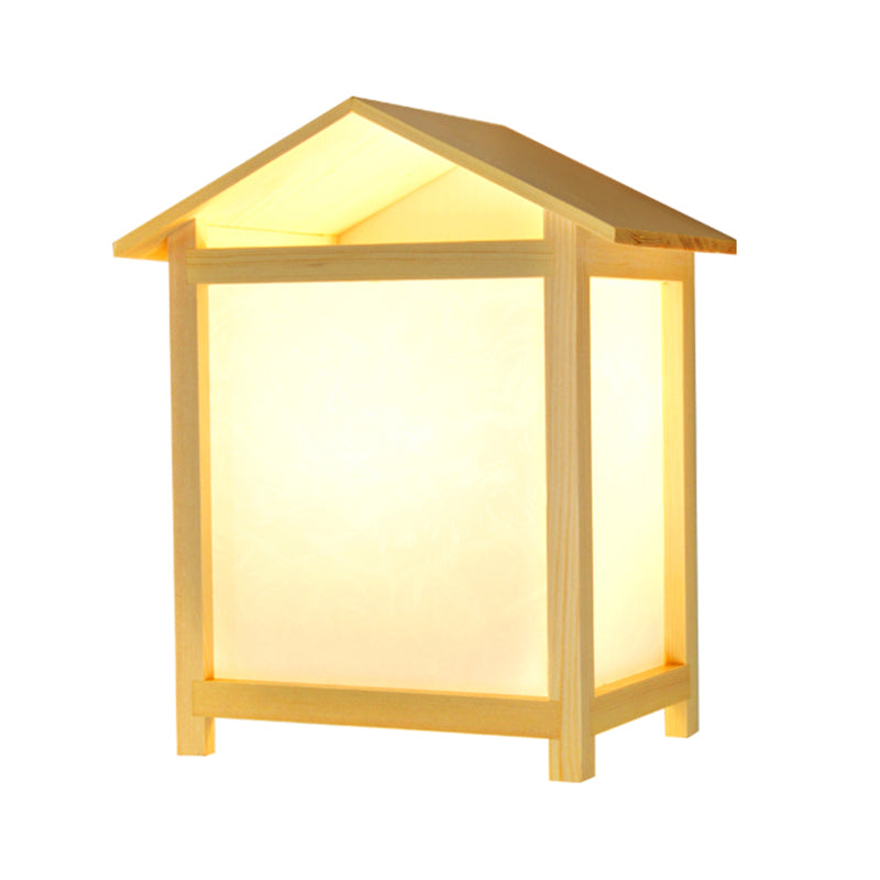 Japanese-Style 1 Light Sconce Lamp Fixture with Parchmyn Shade Wood House Shape Wall Light Clearhalo 'Wall Lamps & Sconces' 'Wall Lights' Lighting' 852530