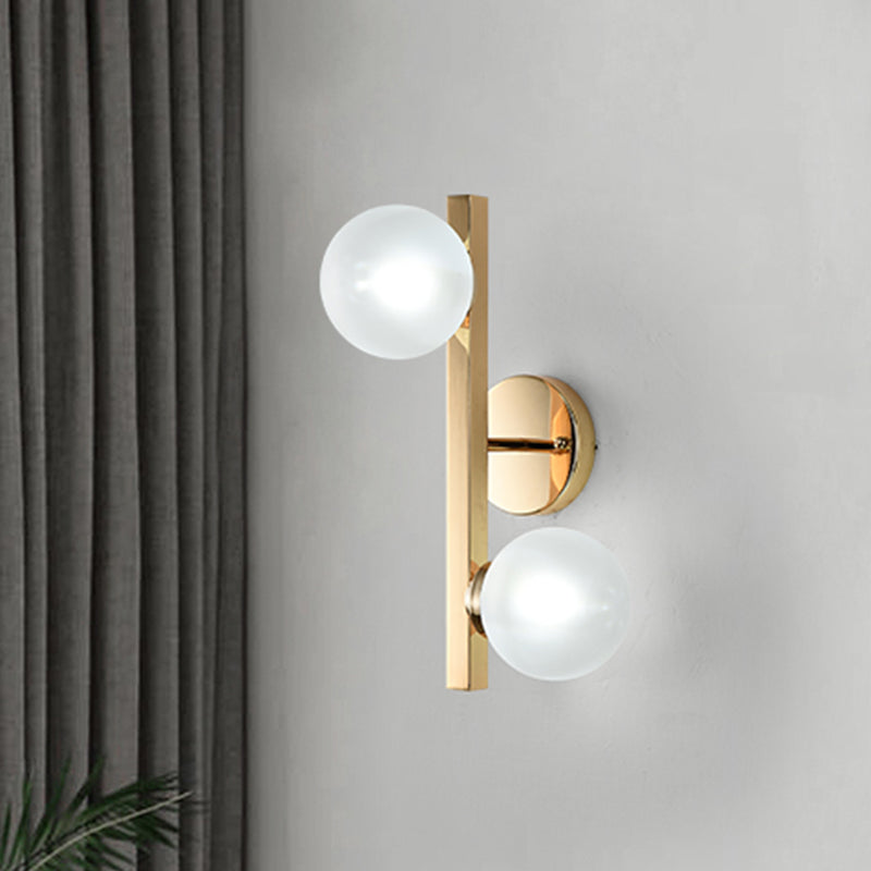 Opal Glass Globe Wall Lighting Post Modern 2 Heads Brass Wall Mount Lamp Fixture with Linear Design Clearhalo 'Cast Iron' 'Glass' 'Industrial' 'Modern wall lights' 'Modern' 'Tiffany' 'Traditional wall lights' 'Wall Lamps & Sconces' 'Wall Lights' Lighting' 852541