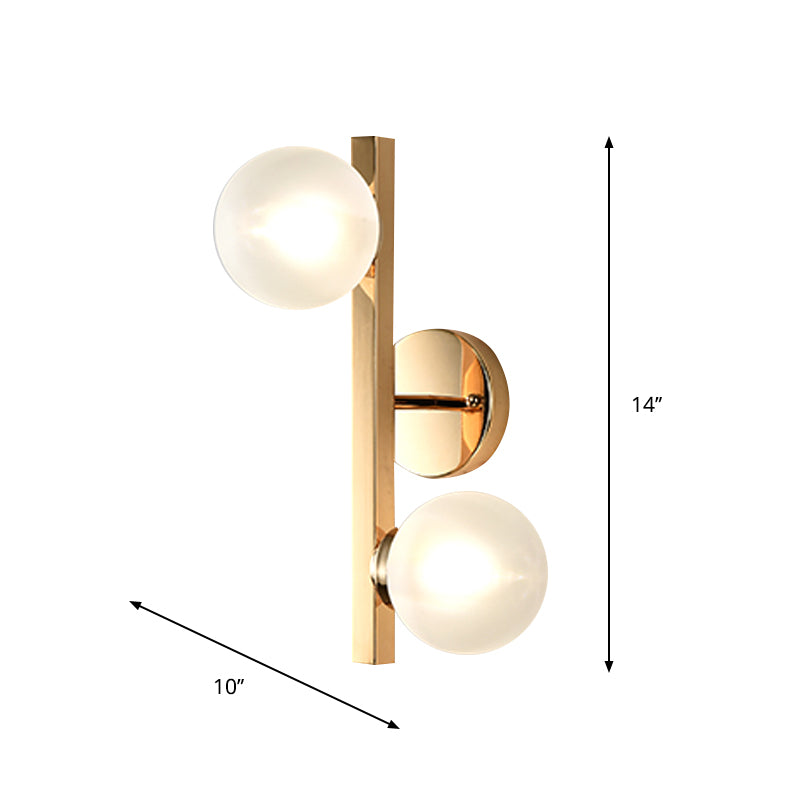 Opal Glass Globe Wall Lighting Post Modern 2 Heads Brass Wall Mount Lamp Fixture with Linear Design Clearhalo 'Cast Iron' 'Glass' 'Industrial' 'Modern wall lights' 'Modern' 'Tiffany' 'Traditional wall lights' 'Wall Lamps & Sconces' 'Wall Lights' Lighting' 852543