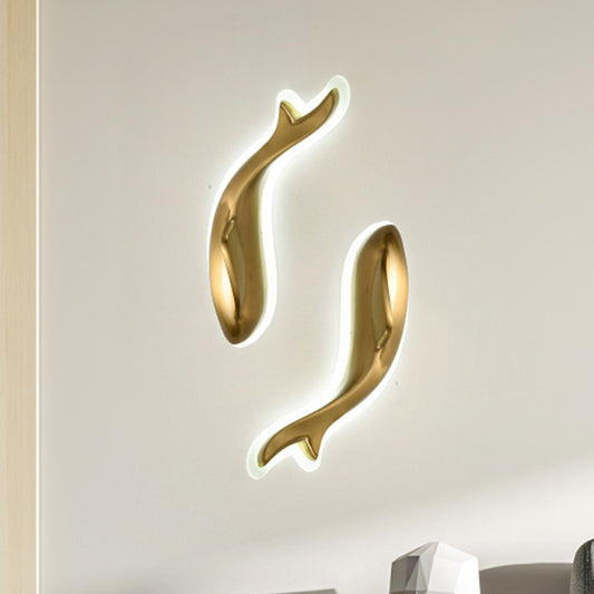 Brass Finish Fish-Like Flush Wall Sconce Postmodern LED Metal Wall Lighting, 10"/12" Wide Clearhalo 'Cast Iron' 'Glass' 'Industrial' 'Modern wall lights' 'Modern' 'Tiffany' 'Traditional wall lights' 'Wall Lamps & Sconces' 'Wall Lights' Lighting' 852545
