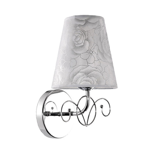 Rose Printed Fabric White Wall Lamp Cone Shade 1-Light Countryside Sconce Lighting for Parlor Clearhalo 'Wall Lamps & Sconces' 'Wall Lights' Lighting' 852604