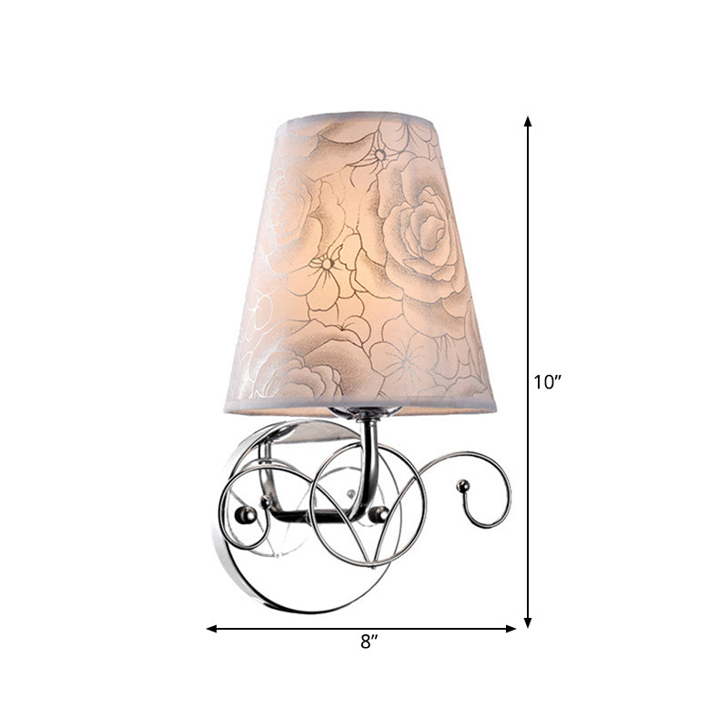 Rose Printed Fabric White Wall Lamp Cone Shade 1-Light Countryside Sconce Lighting for Parlor Clearhalo 'Wall Lamps & Sconces' 'Wall Lights' Lighting' 852605