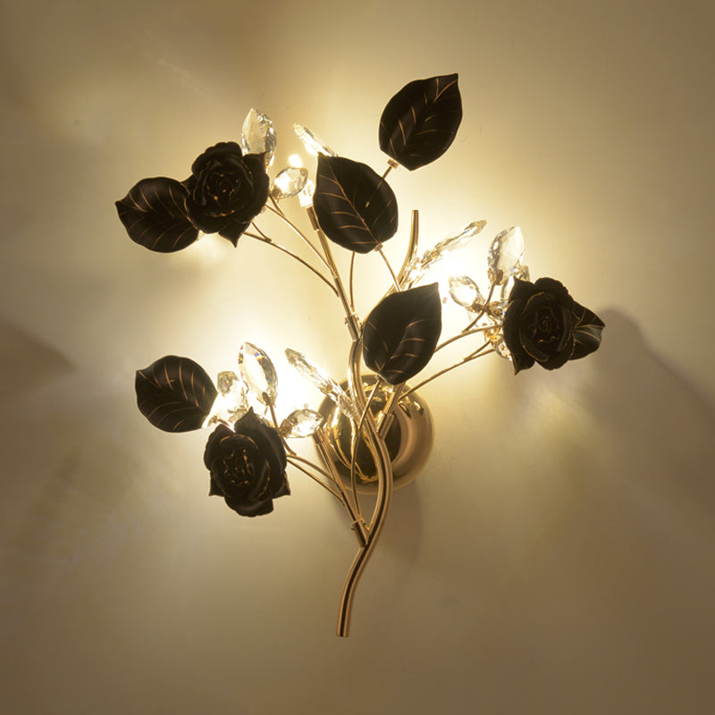 3 Heads Wall Mount Lighting Korean Garden Floweret Ceramic Wall Light Kit with Gold Vine in Black/White/Red Clearhalo 'Wall Lamps & Sconces' 'Wall Lights' Lighting' 852640