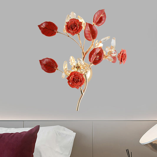 3 Heads Wall Mount Lighting Korean Garden Floweret Ceramic Wall Light Kit with Gold Vine in Black/White/Red Clearhalo 'Wall Lamps & Sconces' 'Wall Lights' Lighting' 852651