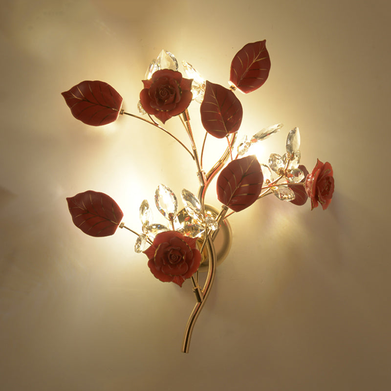 3 Heads Wall Mount Lighting Korean Garden Floweret Ceramic Wall Light Kit with Gold Vine in Black/White/Red Clearhalo 'Wall Lamps & Sconces' 'Wall Lights' Lighting' 852653