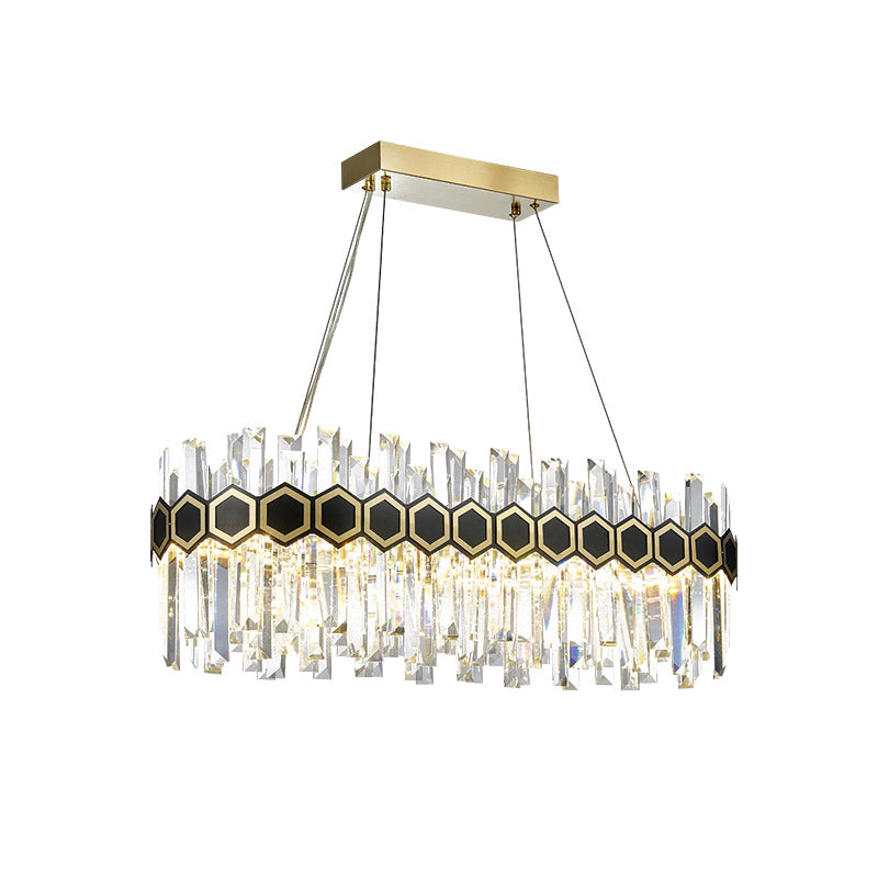 Ellipse Fluted Crystal Island Lamp Mid-Century Dining Room LED Pendant Light Fixture in Black-Gold Clearhalo 'Ceiling Lights' 'Island Lights' Lighting' 852664