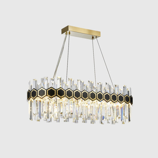 Ellipse Fluted Crystal Island Lamp Mid-Century Dining Room LED Pendant Light Fixture in Black-Gold Clearhalo 'Ceiling Lights' 'Island Lights' Lighting' 852665