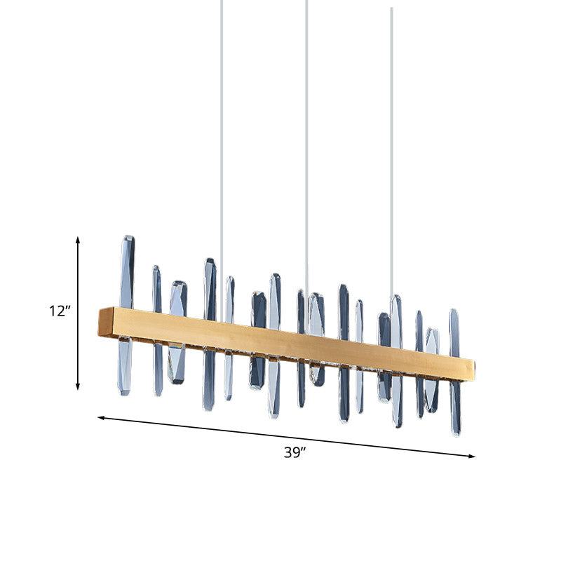 Gold Linear Hanging Island Light Postmodern Crystal Rod Dining Table LED Pendant Lamp, 32"/39" Wide Clearhalo 'Ceiling Lights' 'Island Lights' Lighting' 852671