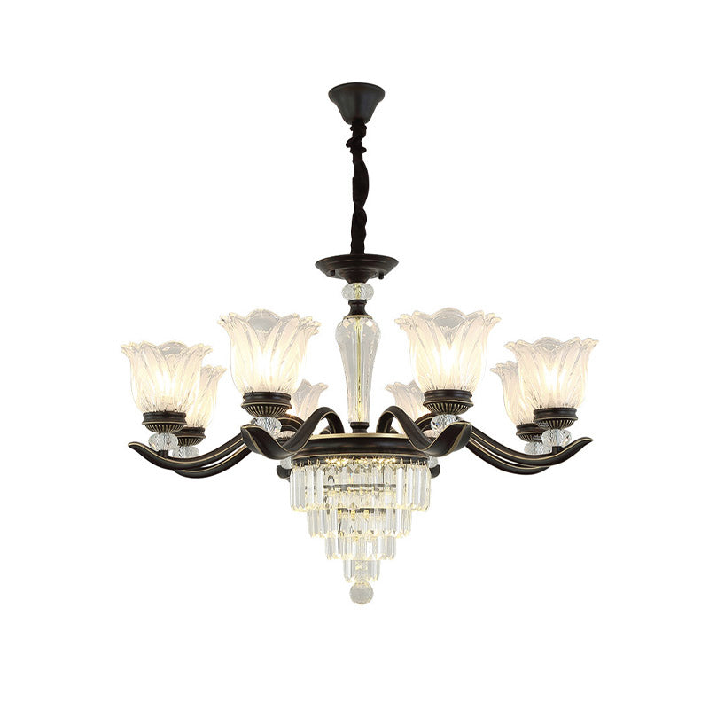 Bellflower Dining Room Pendant Chandelier Vintage Crystal 6/8-Light Black Hanging Light Fixture Clearhalo 'Ceiling Lights' 'Chandeliers' 'Modern Chandeliers' 'Modern' Lighting' 852673