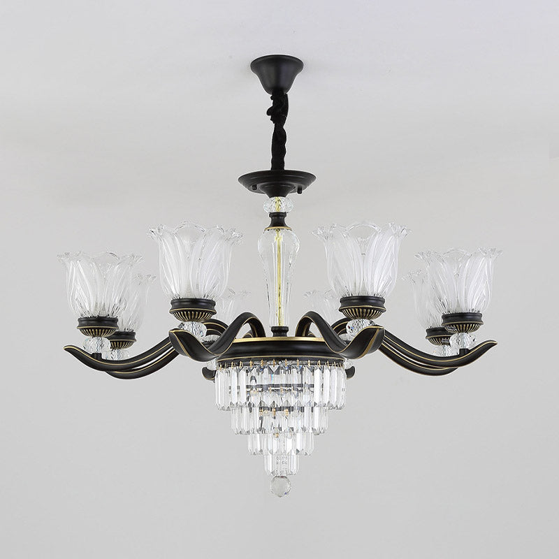 Bellflower Dining Room Pendant Chandelier Vintage Crystal 6/8-Light Black Hanging Light Fixture Clearhalo 'Ceiling Lights' 'Chandeliers' 'Modern Chandeliers' 'Modern' Lighting' 852674