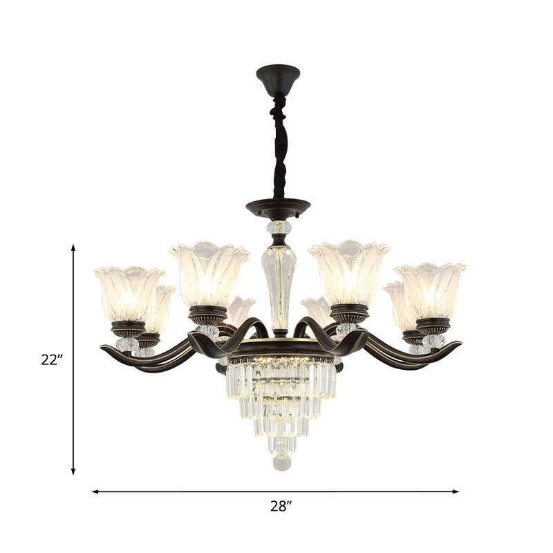 Bellflower Dining Room Pendant Chandelier Vintage Crystal 6/8-Light Black Hanging Light Fixture Clearhalo 'Ceiling Lights' 'Chandeliers' 'Modern Chandeliers' 'Modern' Lighting' 852675