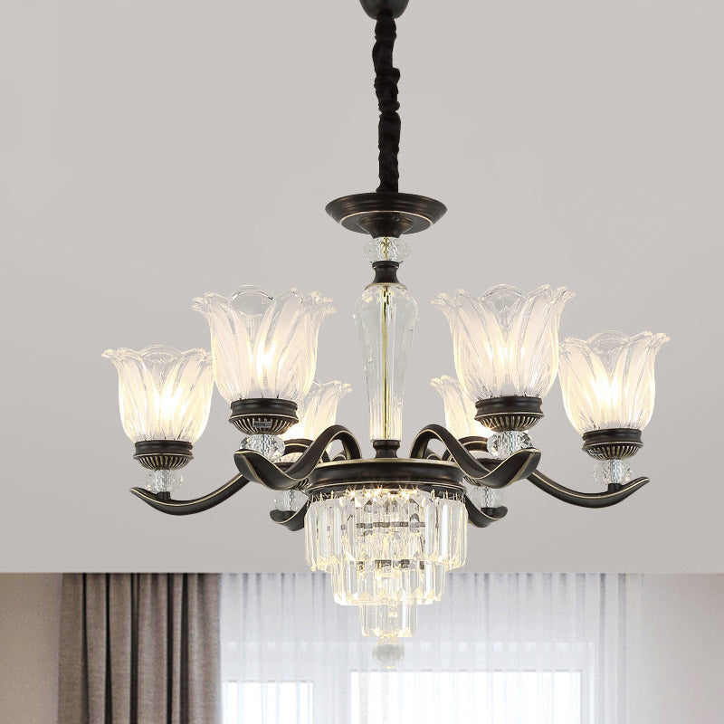 Bellflower Dining Room Pendant Chandelier Vintage Crystal 6/8-Light Black Hanging Light Fixture Clearhalo 'Ceiling Lights' 'Chandeliers' 'Modern Chandeliers' 'Modern' Lighting' 852677