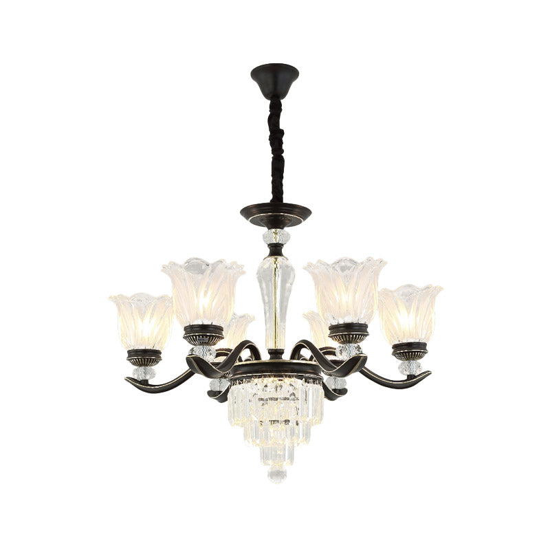 Bellflower Dining Room Pendant Chandelier Vintage Crystal 6/8-Light Black Hanging Light Fixture Clearhalo 'Ceiling Lights' 'Chandeliers' 'Modern Chandeliers' 'Modern' Lighting' 852678