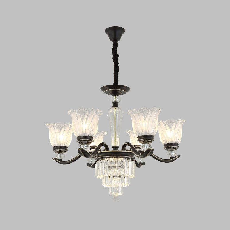 Bellflower Dining Room Pendant Chandelier Vintage Crystal 6/8-Light Black Hanging Light Fixture Clearhalo 'Ceiling Lights' 'Chandeliers' 'Modern Chandeliers' 'Modern' Lighting' 852679