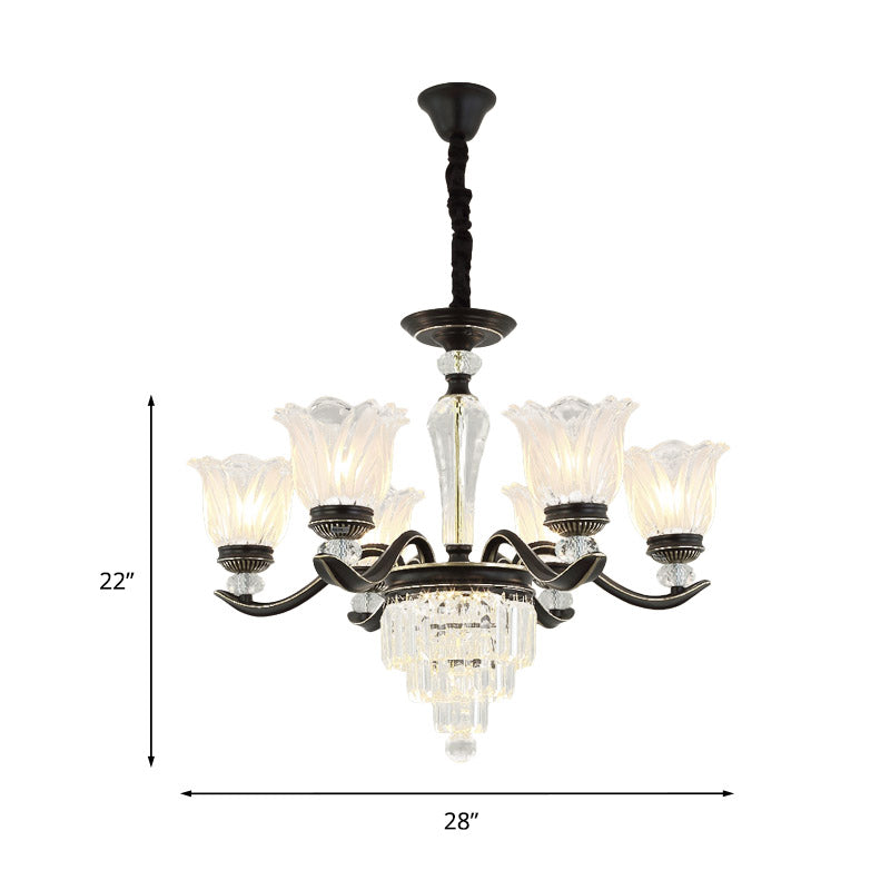 Bellflower Dining Room Pendant Chandelier Vintage Crystal 6/8-Light Black Hanging Light Fixture Clearhalo 'Ceiling Lights' 'Chandeliers' 'Modern Chandeliers' 'Modern' Lighting' 852680