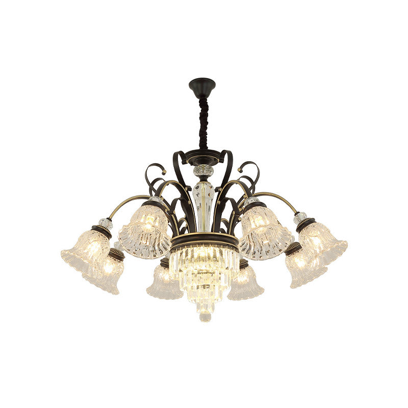 6/8 Heads Clear Glass Chandelier Countryside Black Bell Living Room Ceiling Suspension Lamp Clearhalo 'Ceiling Lights' 'Chandeliers' 'Modern Chandeliers' 'Modern' Lighting' 852682