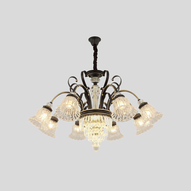 6/8 Heads Clear Glass Chandelier Countryside Black Bell Living Room Ceiling Suspension Lamp Clearhalo 'Ceiling Lights' 'Chandeliers' 'Modern Chandeliers' 'Modern' Lighting' 852683