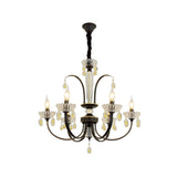 Retro Swooping Arm Candle Chandelier 6/8-Bulb Iron Hanging Light with Crystal Accent in Black and Gold Clearhalo 'Ceiling Lights' 'Chandeliers' 'Modern Chandeliers' 'Modern' Lighting' 852692