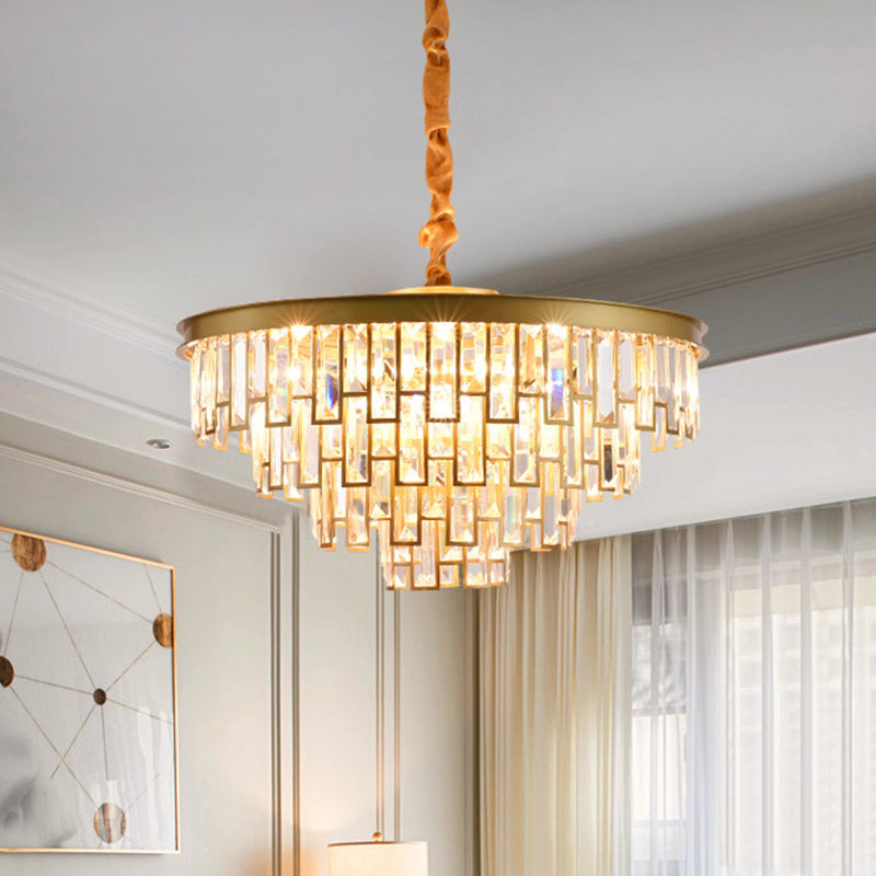 4/6 Lights Chandelier Pendant Retro Conical Crystal Panel Hanging Ceiling Light in Gold 6 Gold Clearhalo 'Ceiling Lights' 'Chandeliers' 'Modern Chandeliers' 'Modern' Lighting' 852707