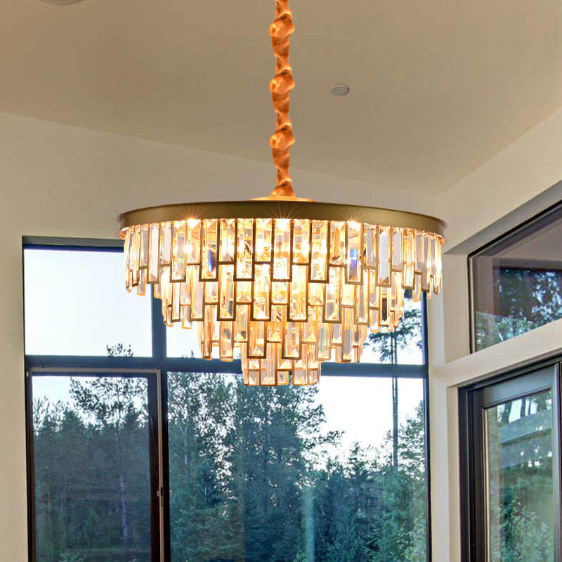 4/6 Lights Chandelier Pendant Retro Conical Crystal Panel Hanging Ceiling Light in Gold Clearhalo 'Ceiling Lights' 'Chandeliers' 'Modern Chandeliers' 'Modern' Lighting' 852708