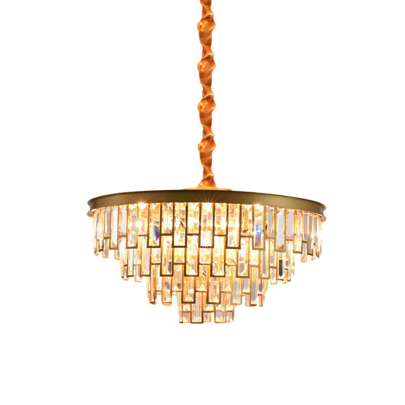 4/6 Lights Chandelier Pendant Retro Conical Crystal Panel Hanging Ceiling Light in Gold Clearhalo 'Ceiling Lights' 'Chandeliers' 'Modern Chandeliers' 'Modern' Lighting' 852709