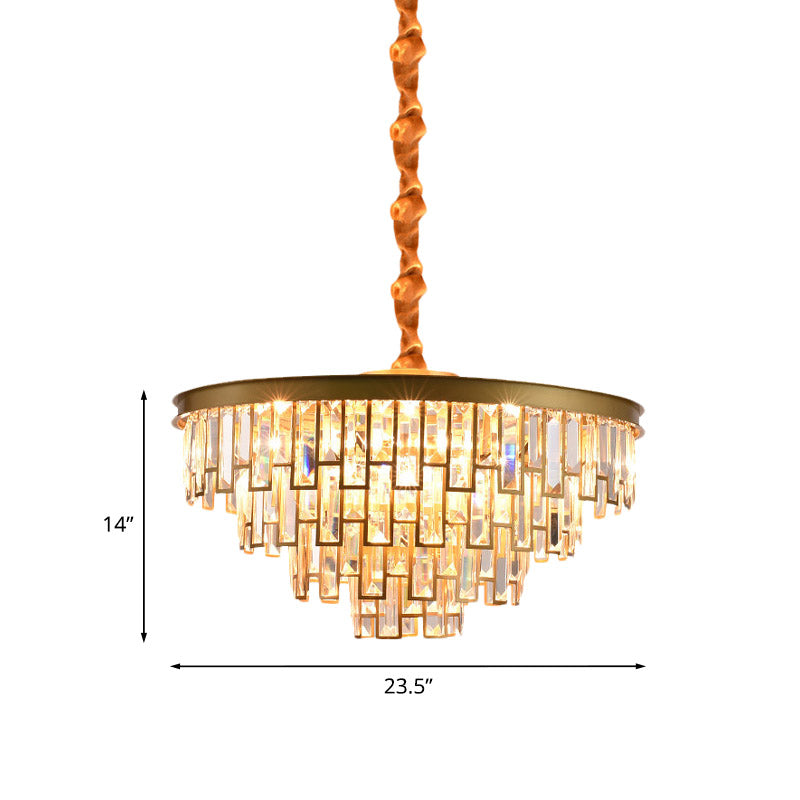 4/6 Lights Chandelier Pendant Retro Conical Crystal Panel Hanging Ceiling Light in Gold Clearhalo 'Ceiling Lights' 'Chandeliers' 'Modern Chandeliers' 'Modern' Lighting' 852710