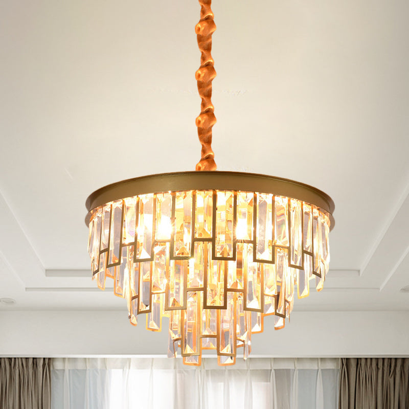 4/6 Lights Chandelier Pendant Retro Conical Crystal Panel Hanging Ceiling Light in Gold 4 Gold Clearhalo 'Ceiling Lights' 'Chandeliers' 'Modern Chandeliers' 'Modern' Lighting' 852711