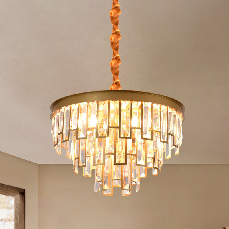 4/6 Lights Chandelier Pendant Retro Conical Crystal Panel Hanging Ceiling Light in Gold Clearhalo 'Ceiling Lights' 'Chandeliers' 'Modern Chandeliers' 'Modern' Lighting' 852712