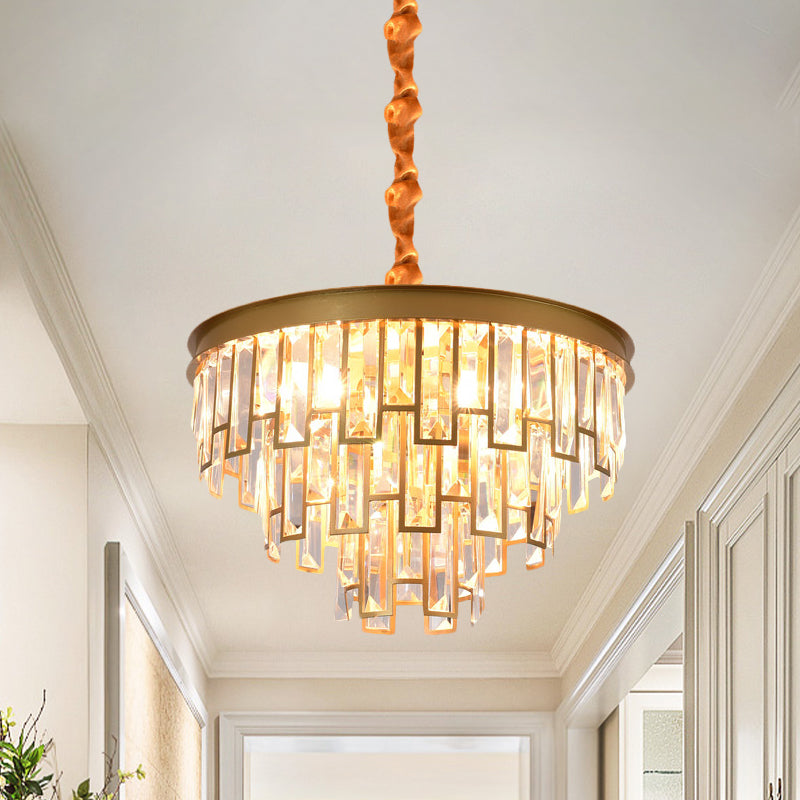 4/6 Lights Chandelier Pendant Retro Conical Crystal Panel Hanging Ceiling Light in Gold Clearhalo 'Ceiling Lights' 'Chandeliers' 'Modern Chandeliers' 'Modern' Lighting' 852713