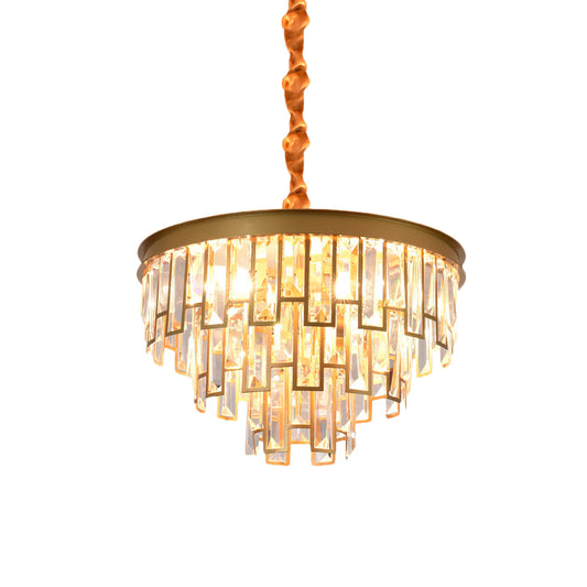 4/6 Lights Chandelier Pendant Retro Conical Crystal Panel Hanging Ceiling Light in Gold Clearhalo 'Ceiling Lights' 'Chandeliers' 'Modern Chandeliers' 'Modern' Lighting' 852714